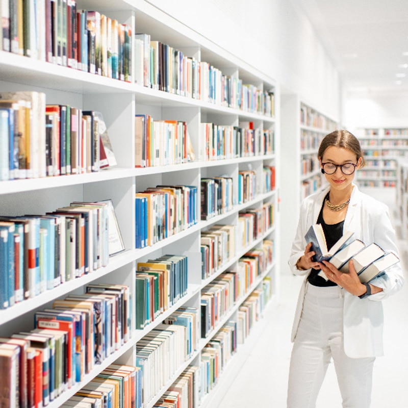 Woman in library