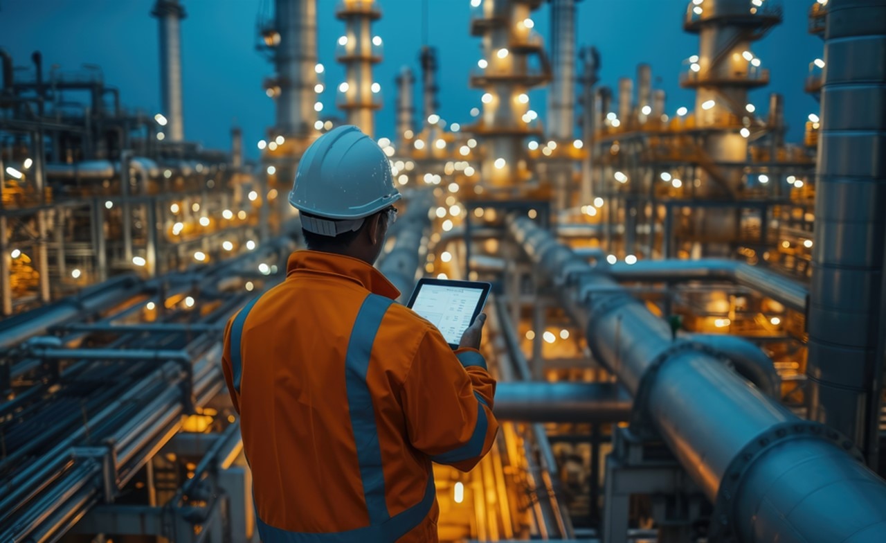 Worker on oil rig