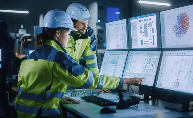 engineering operators controlling facility production line